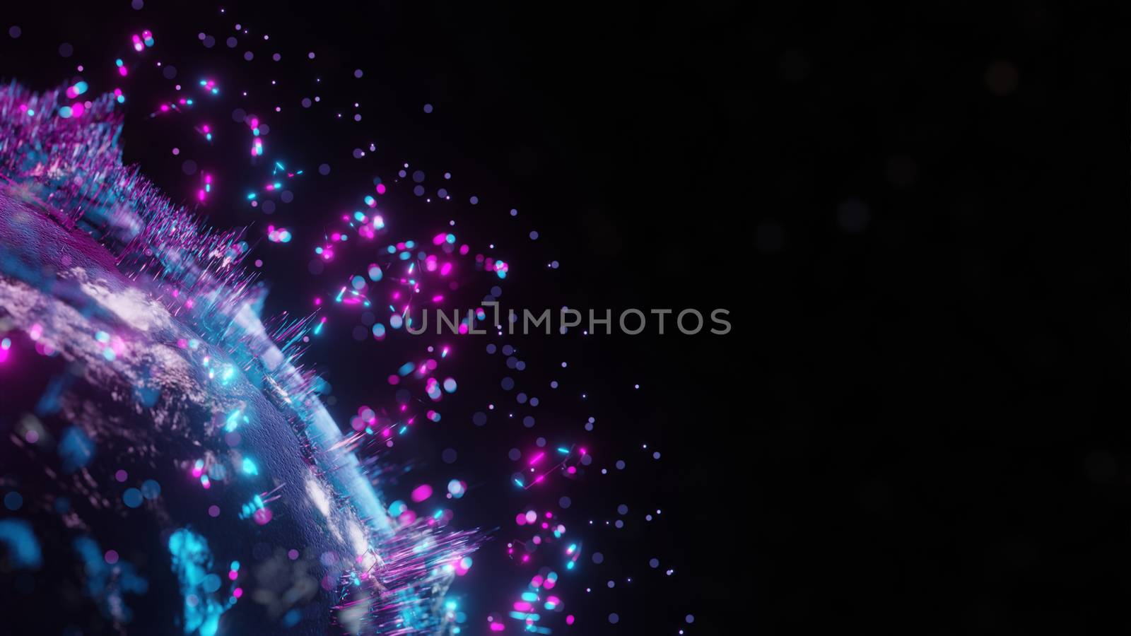 Abstract futuristic planet Earth surrounded by virtual elements. Dots, numbers and lines. Element of this image furnished by NASA. 3D rendering. Technology concept