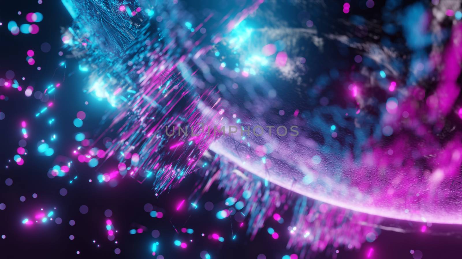 Abstract futuristic planet Earth surrounded by virtual elements. Dots, numbers and lines. Element of this image furnished by NASA. 3D rendering. Technology concept