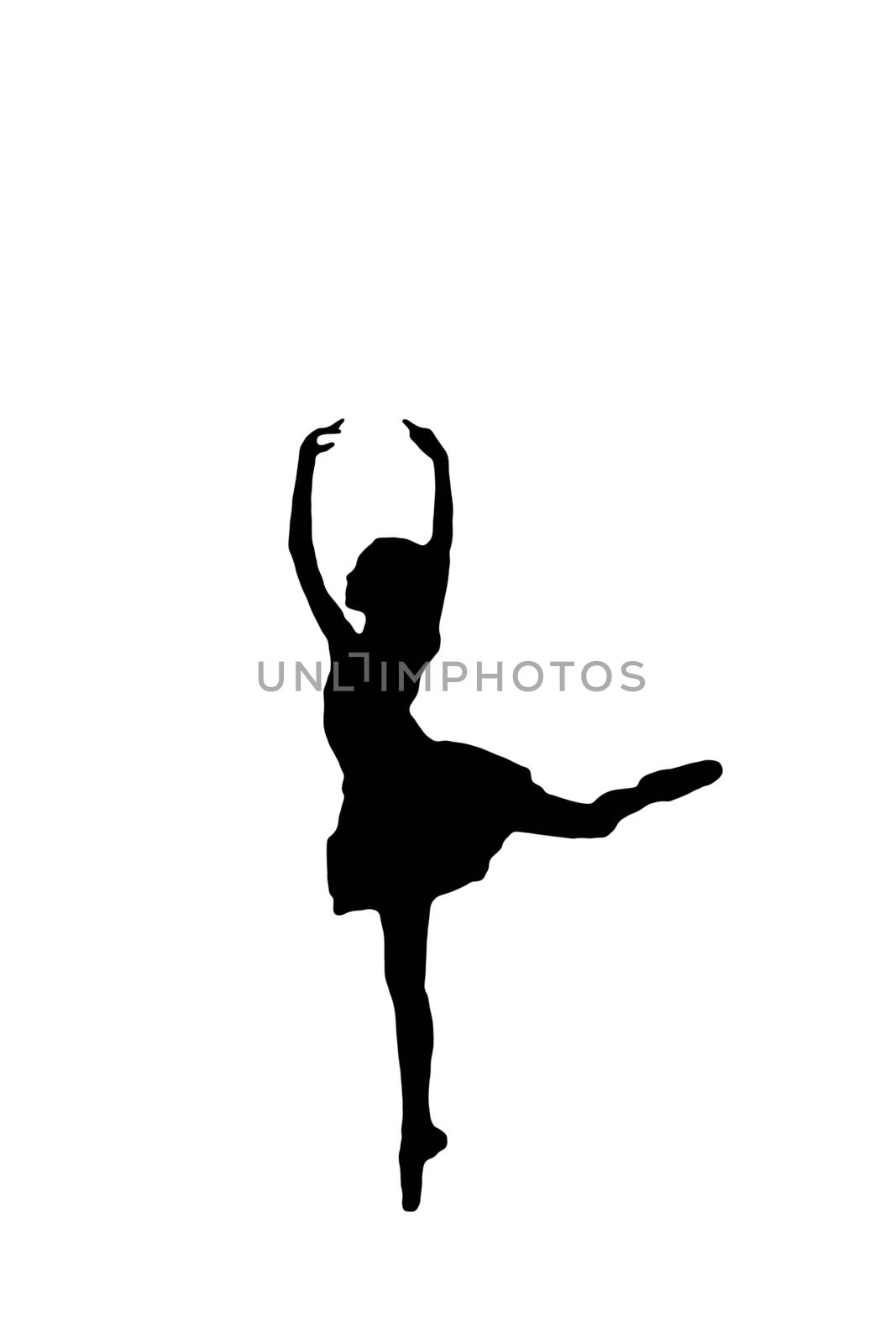 elegant ballerina silhouette of a young ballet dancing girl on pointe shoes in attitude derriere isolated on a white background by charlottebleijenberg