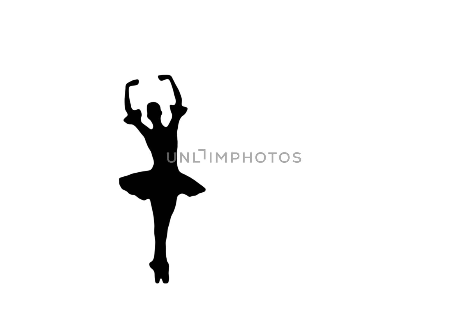 elegant ballet girl dancing on pointe shoes and raising her arms dark shadow silhouette isolated on a white background