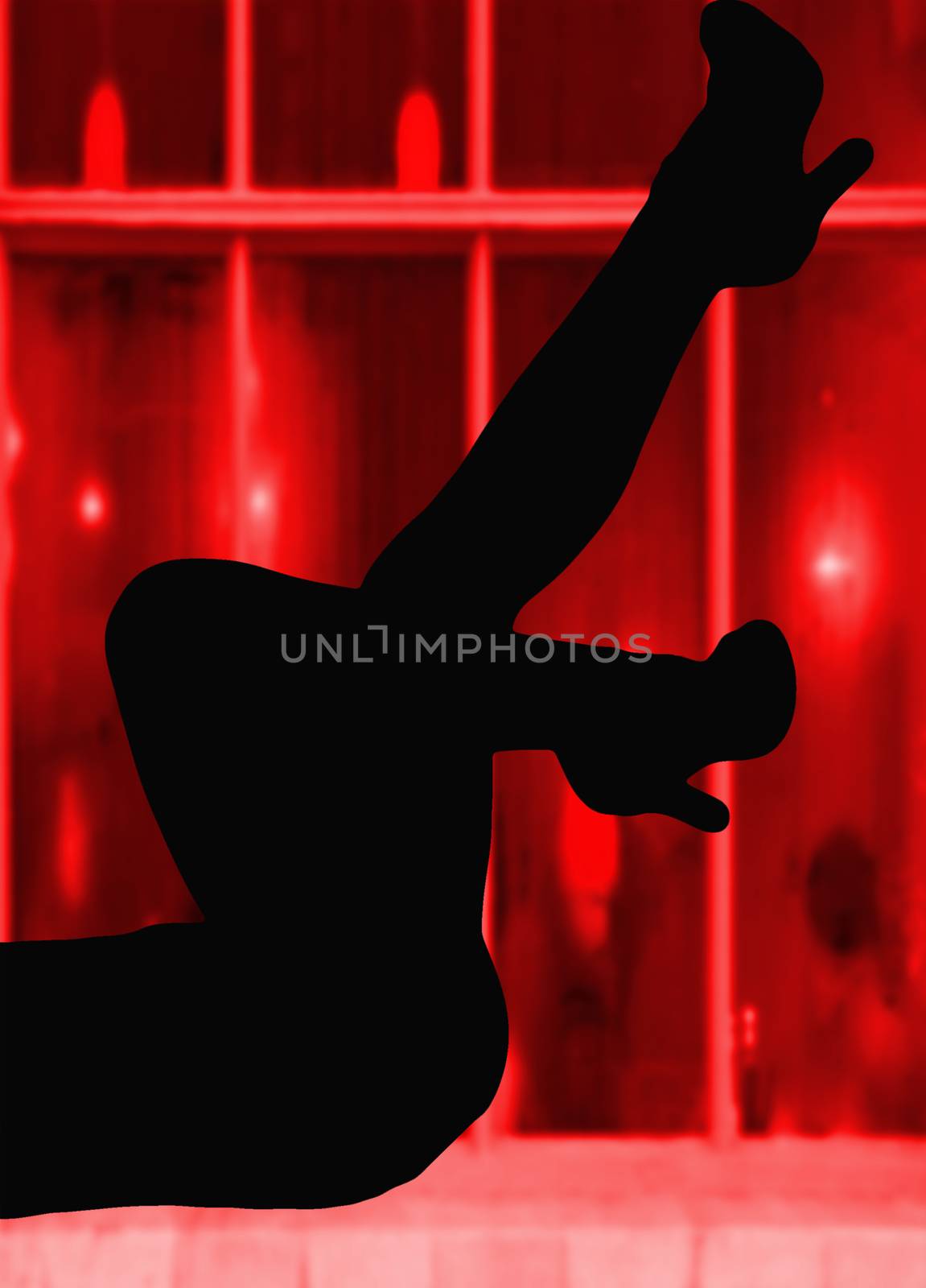 silhouette of sexy lady legs in front of some red windows hooker concept