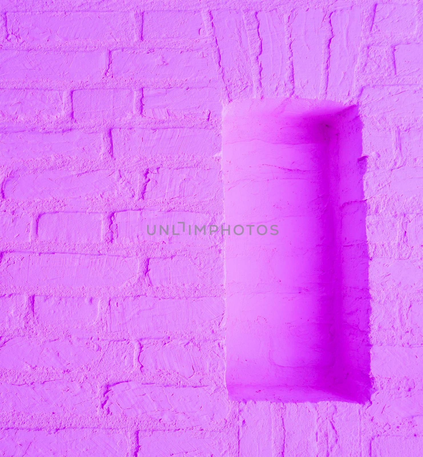 Modern vintage neon purple stone brick wall background with empty framework by charlottebleijenberg