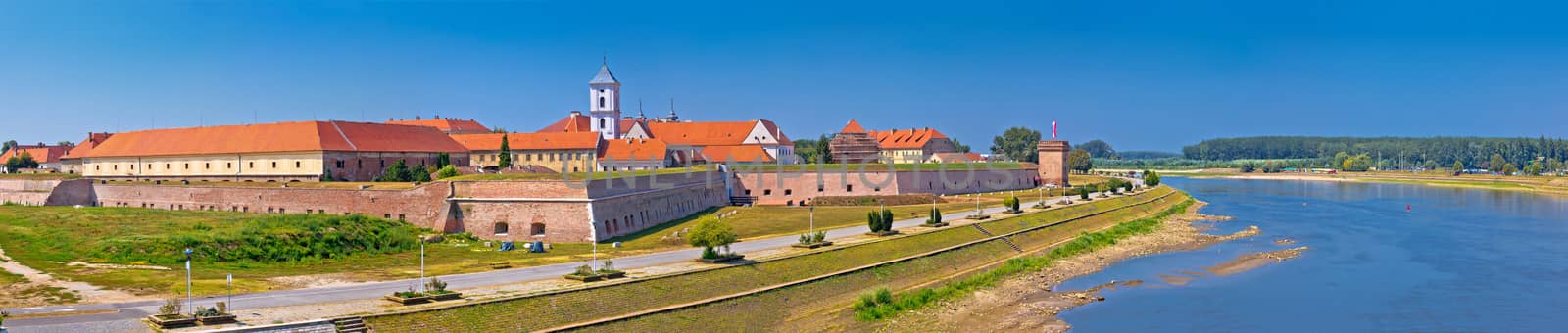 Tvrdja old town walls and Drava river walkway in Osijek panorami by xbrchx