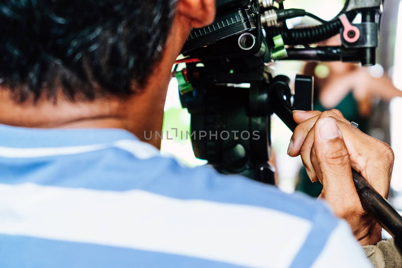 Film industry. Filming with professional camera background