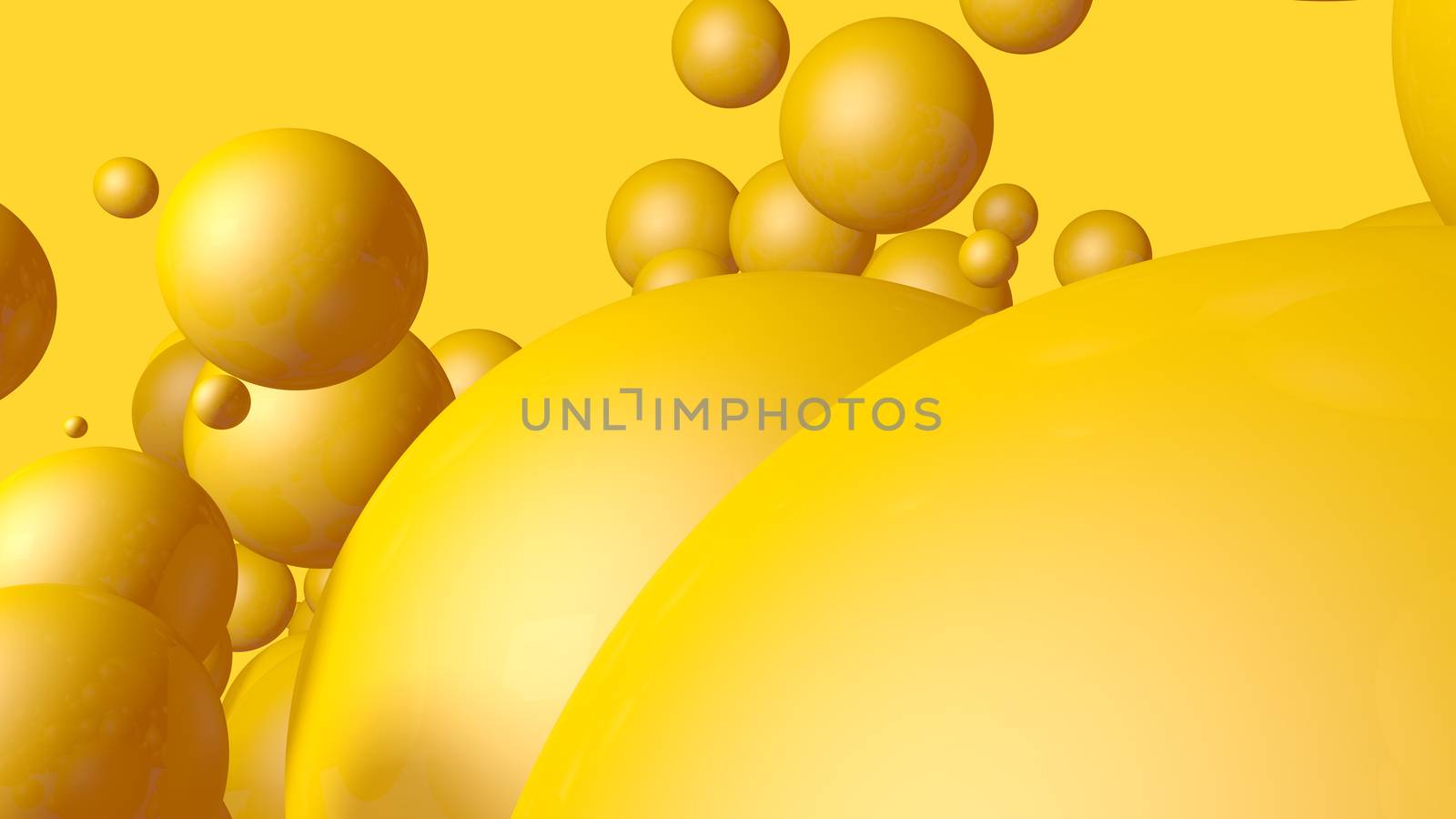 3d rendering Spheres Abstract background glossy Yellow bubbles balls on yellow background