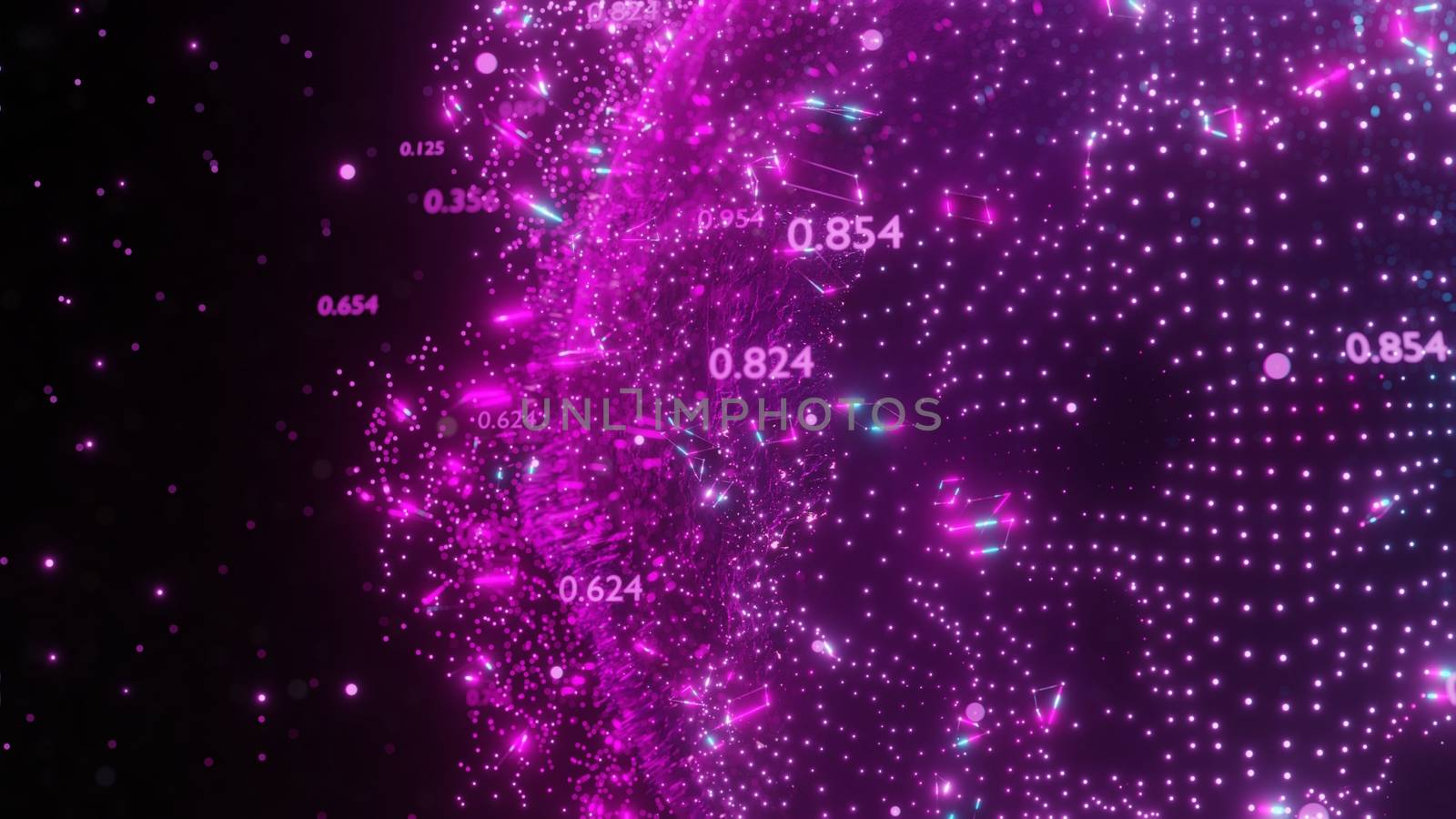 Abstract futuristic planet Earth surrounded by virtual elements. Dots, numbers and lanyi. Element of this image furnished by NASA. 3D rendering. Technology concept