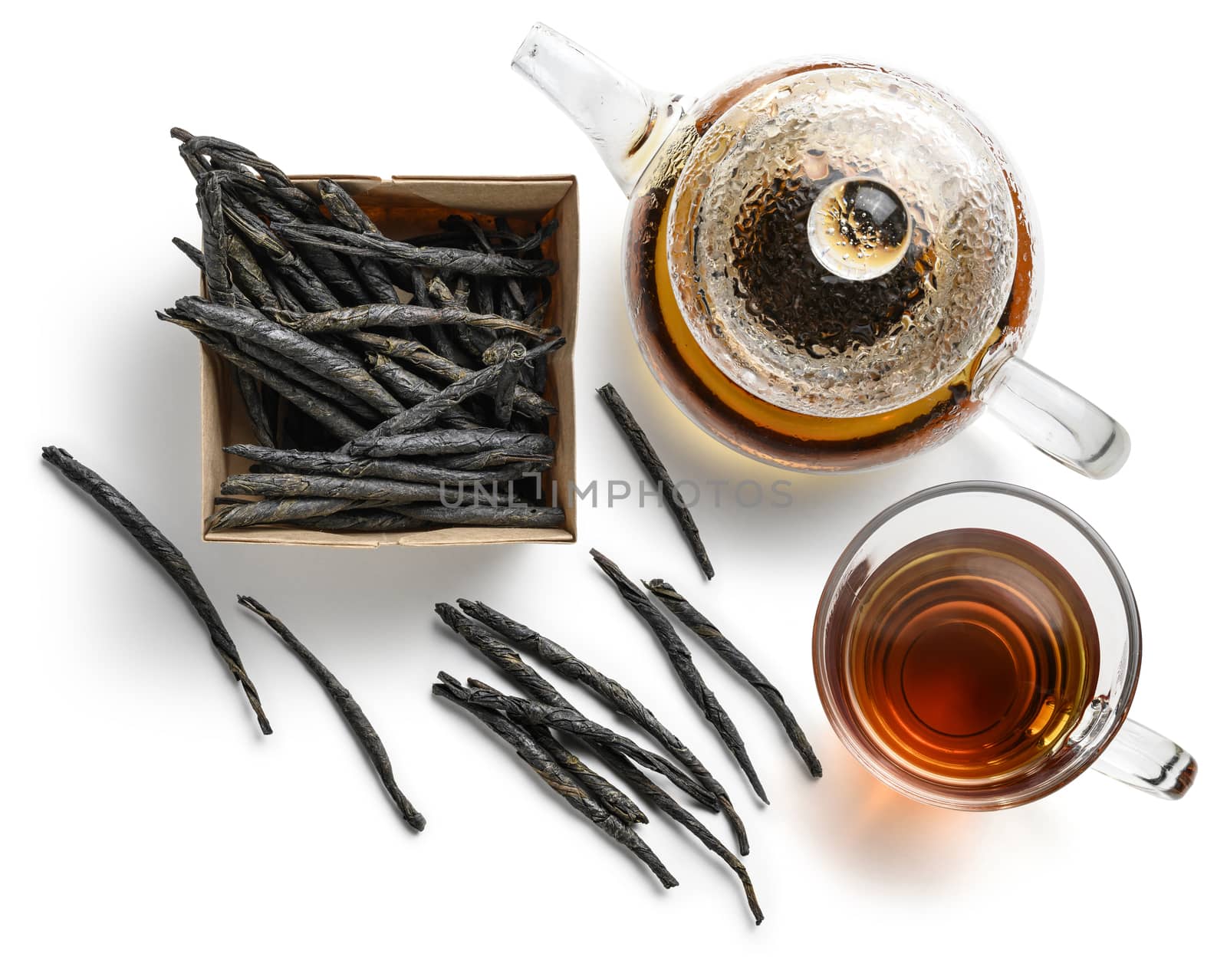 Tea Kuding on a white background. The view from the top.