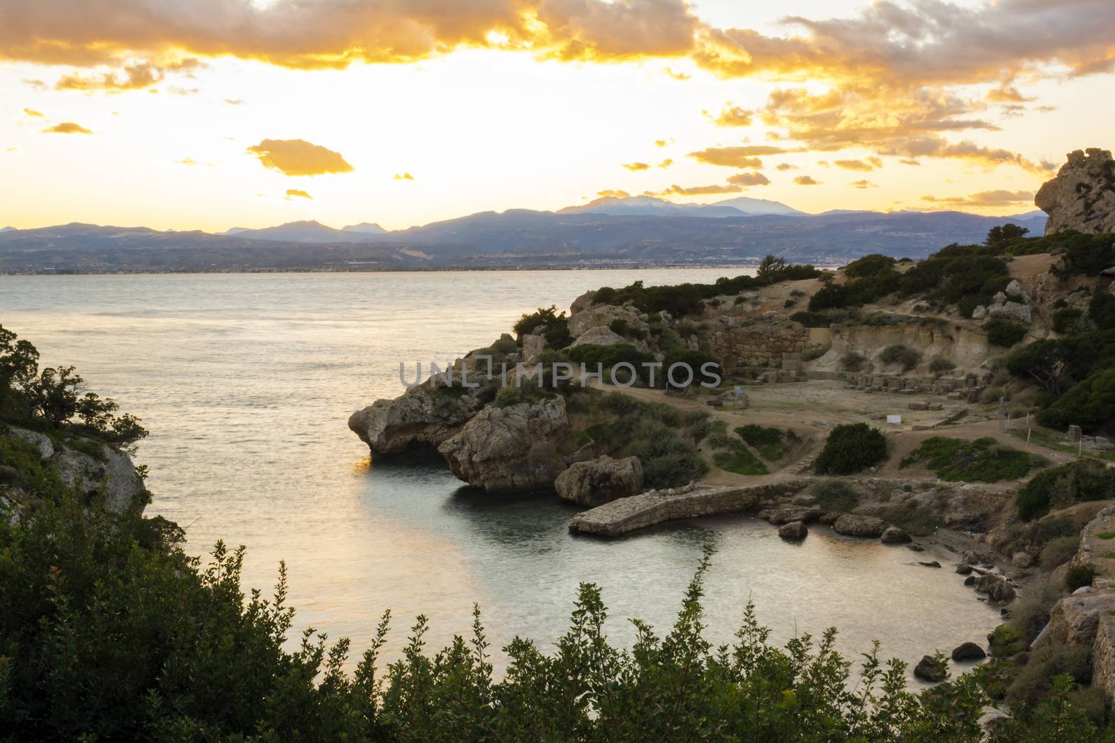 Ancient place Hraion Paradise Beach at sunset - Greece by ankarb