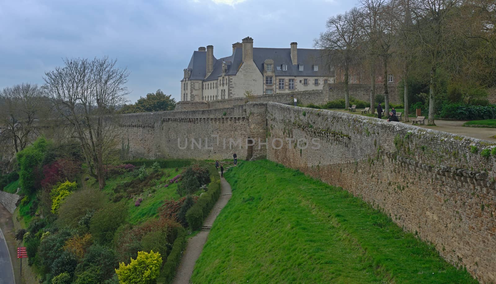 View on huge stone walls at Dinan fortress, France by sheriffkule