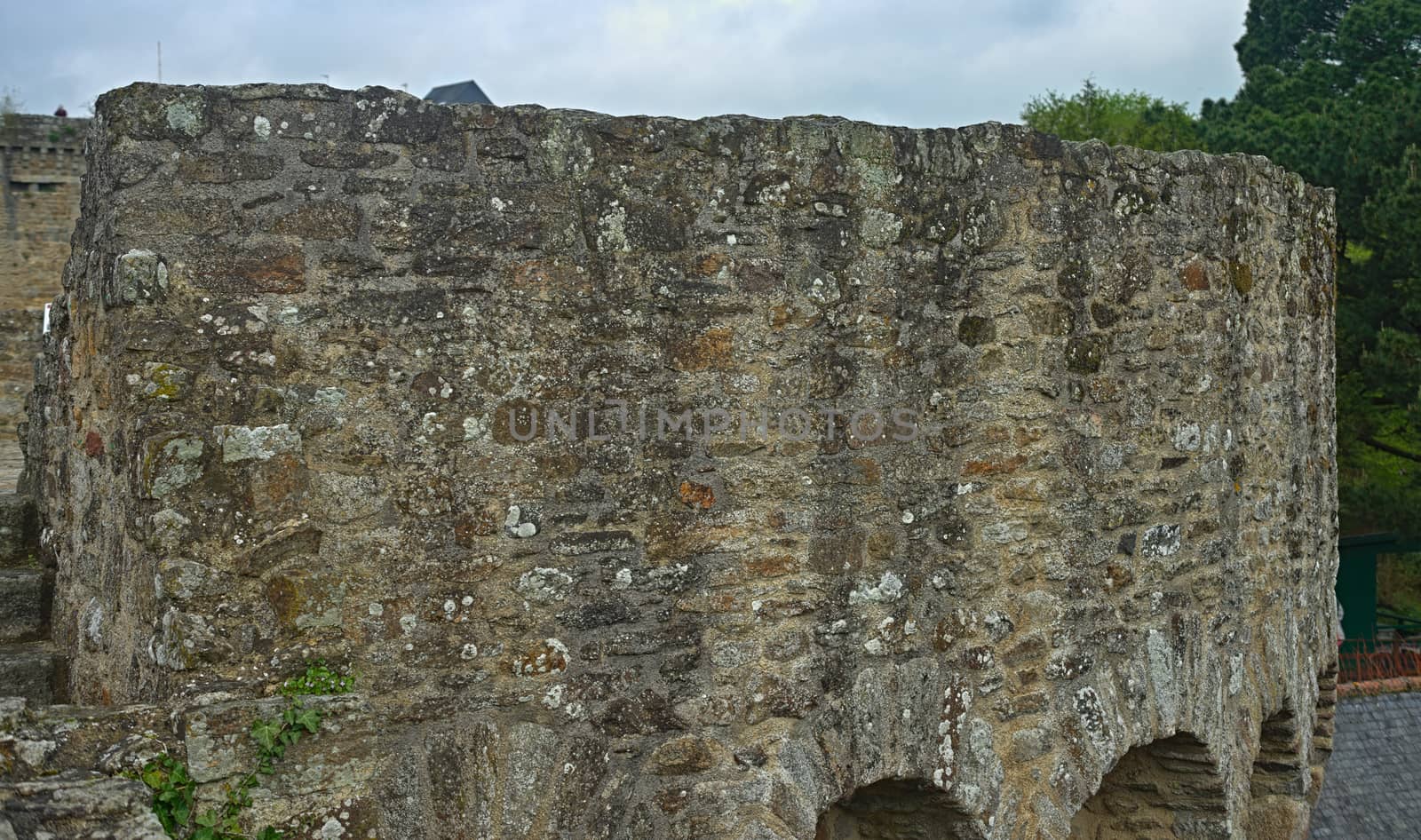 Close up view on big old stone tower