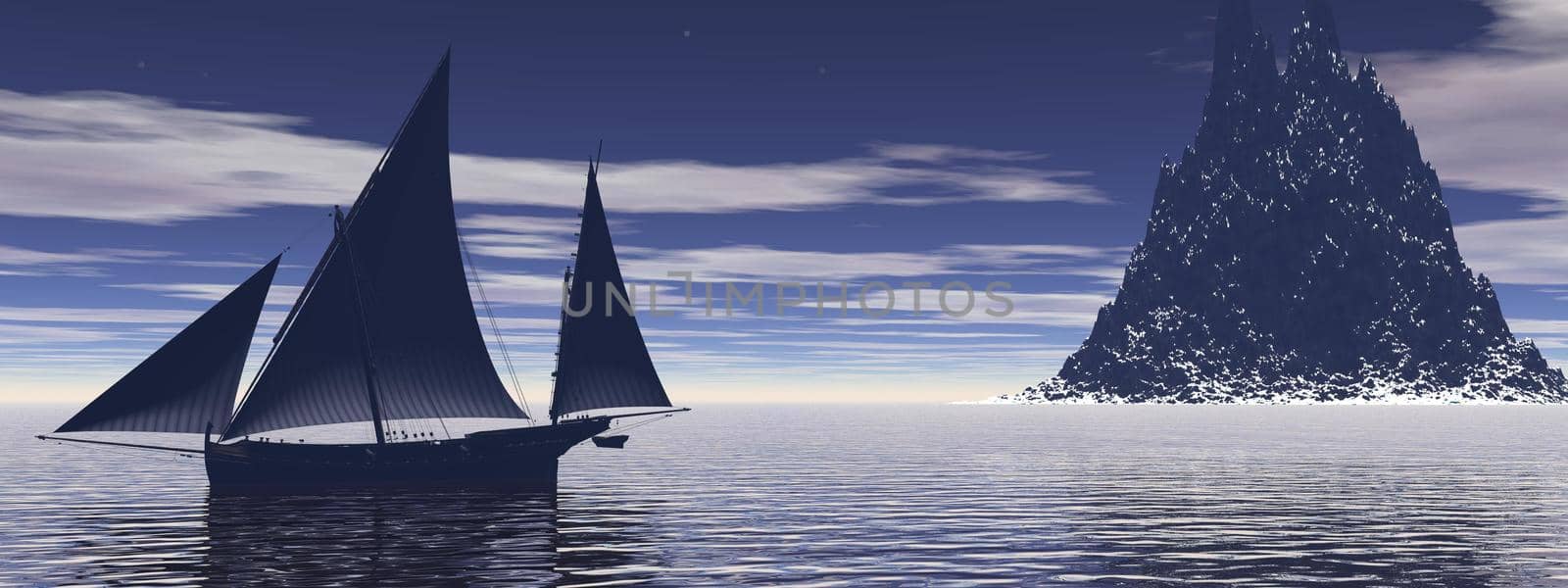 very beautiful old boat traveling on the sea - 3d rendering by mariephotos