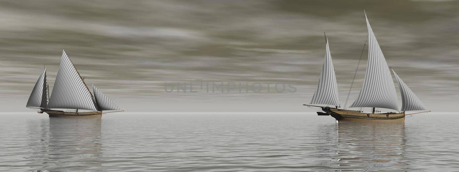very beautiful old boat traveling on the sea and sky - 3d rendering