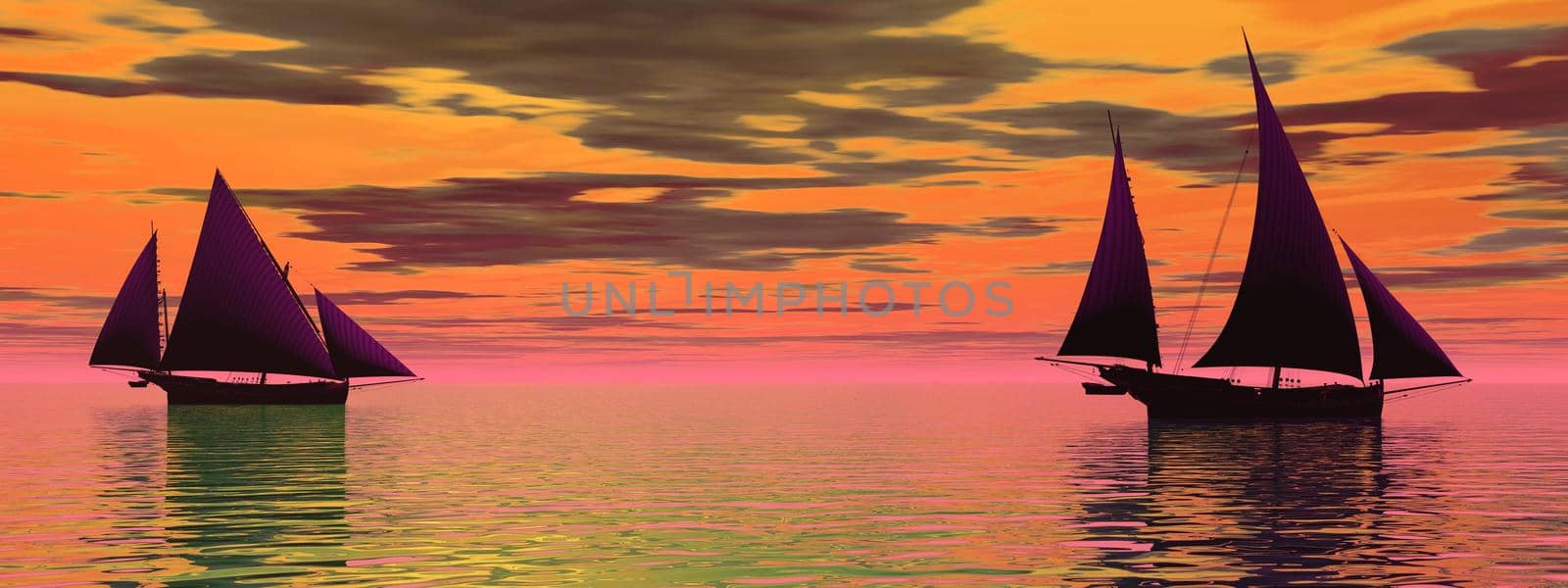 very beautiful old boat traveling on the sea - 3d rendering by mariephotos