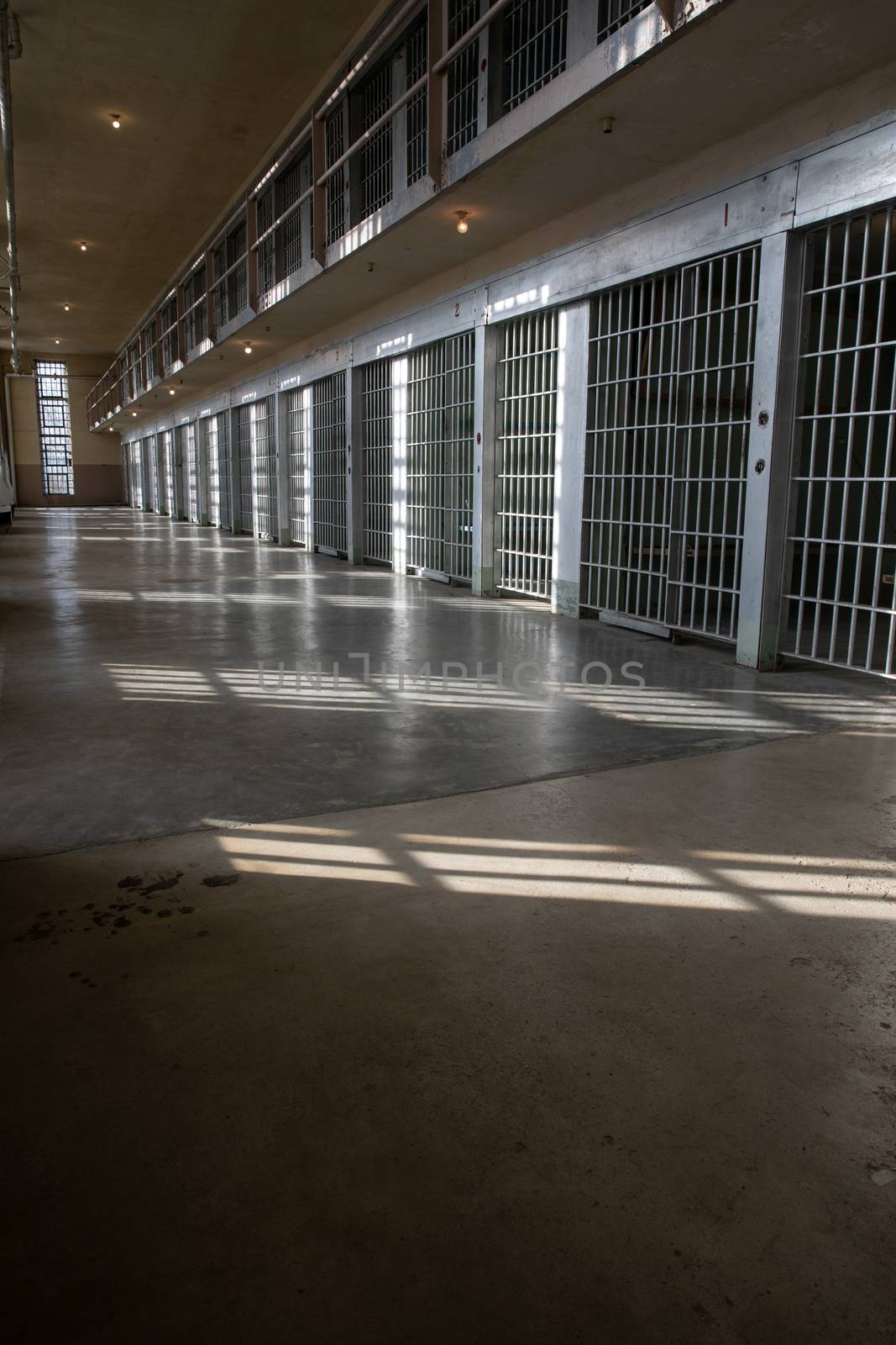 wide angle view of prison bars