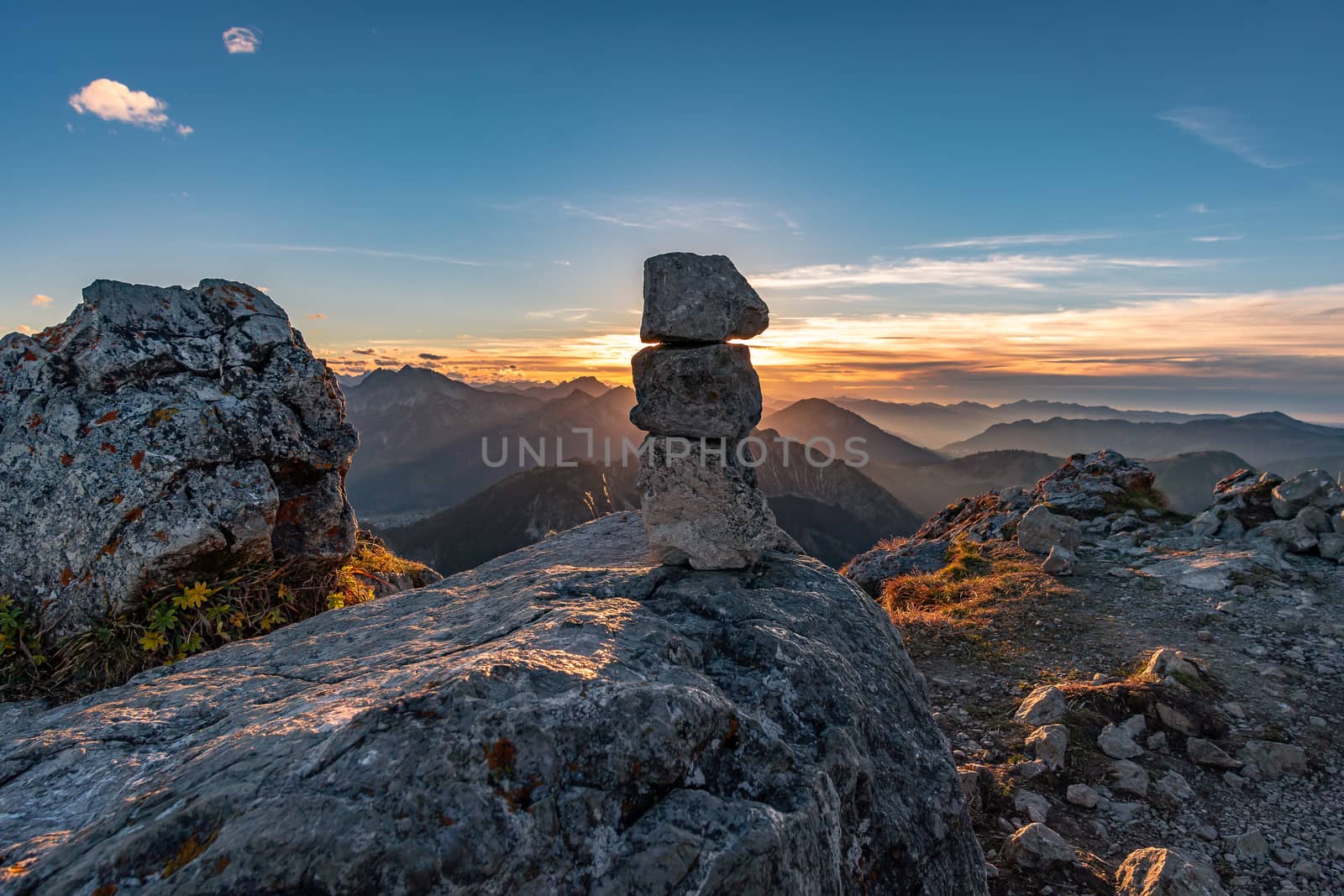 Beautiful sunset on the top of the Aggenstein in the wonderful Tannheim valley in Austria.