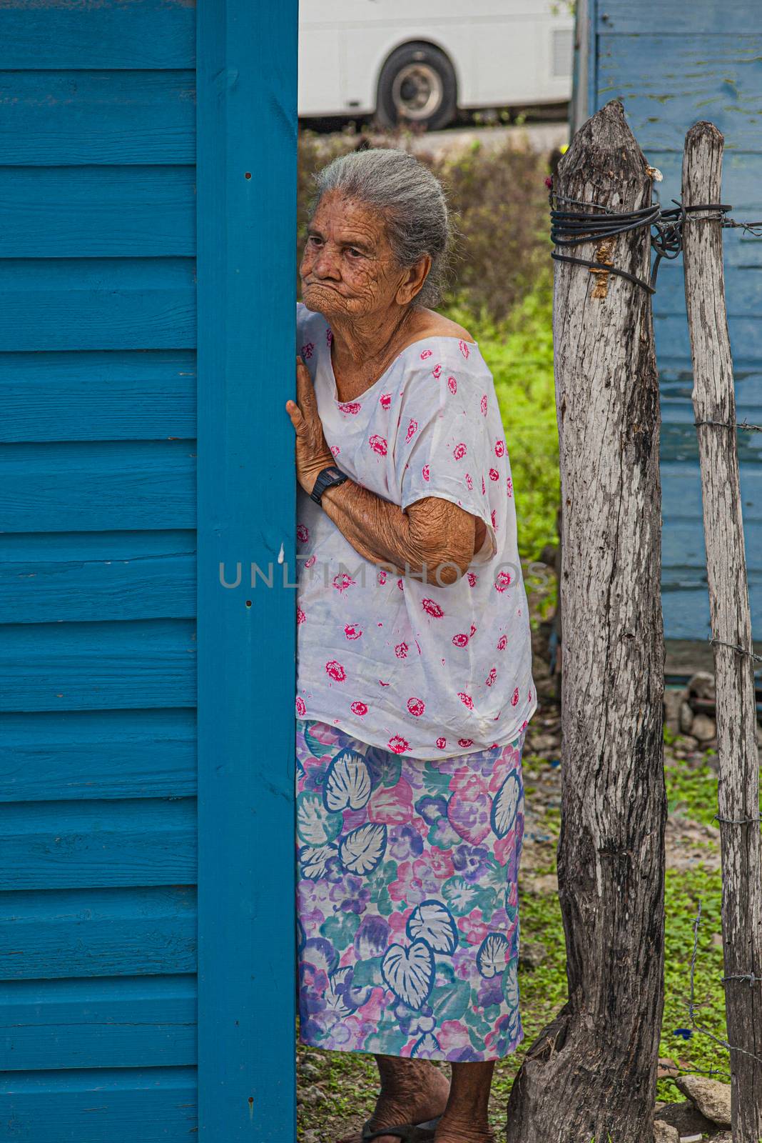 BAYAHIBE, DOMINICAN REPUBLIC 26 JANUARY 2020: Old Dominican lady on the street