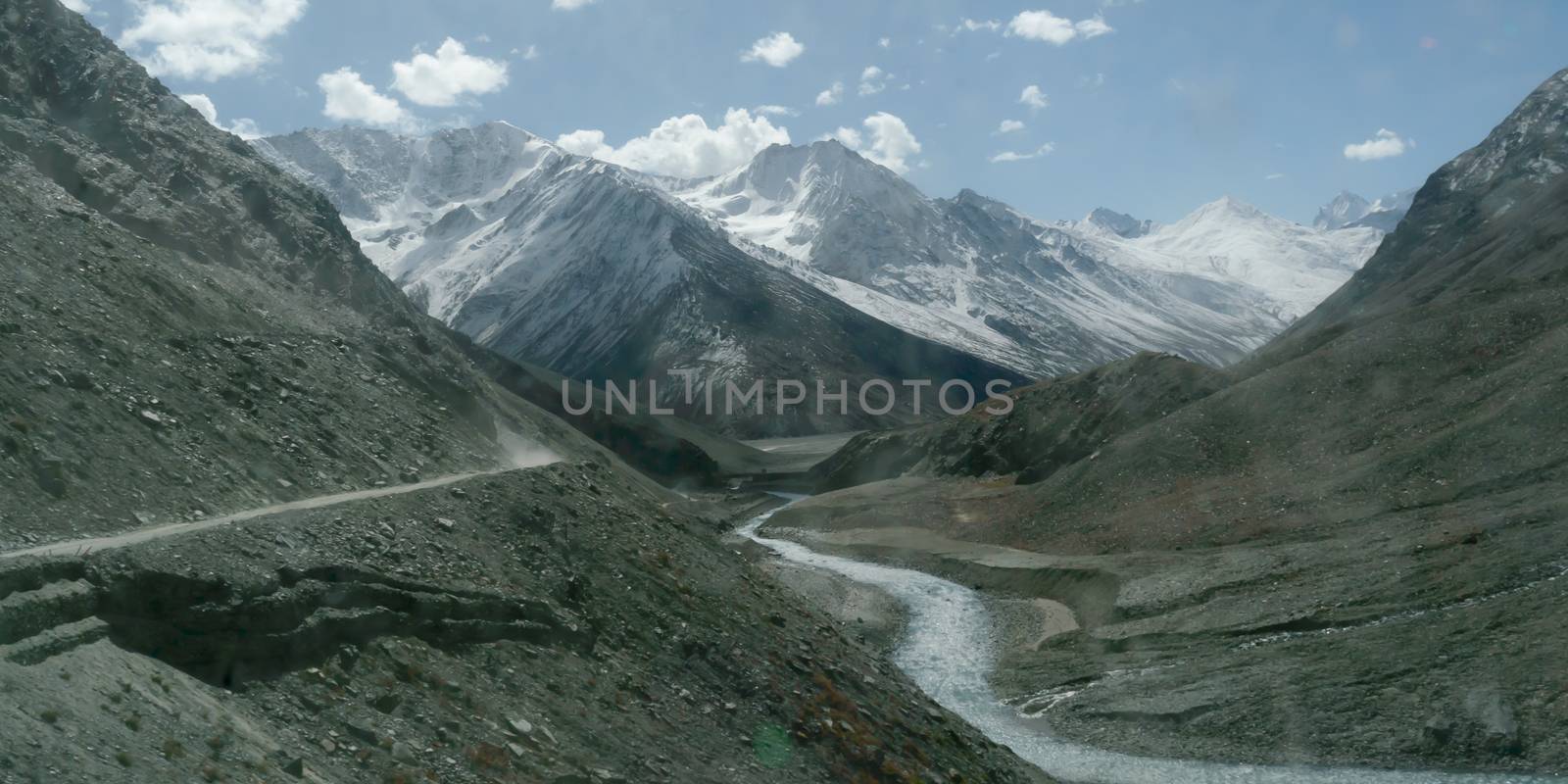 V-shaped Himalayas valley down which a river with a winding course flows. An interlocking overlapping spur hill ridges V-shaped valley that extends into a concave bend from opposite side of riverbank. by sudiptabhowmick