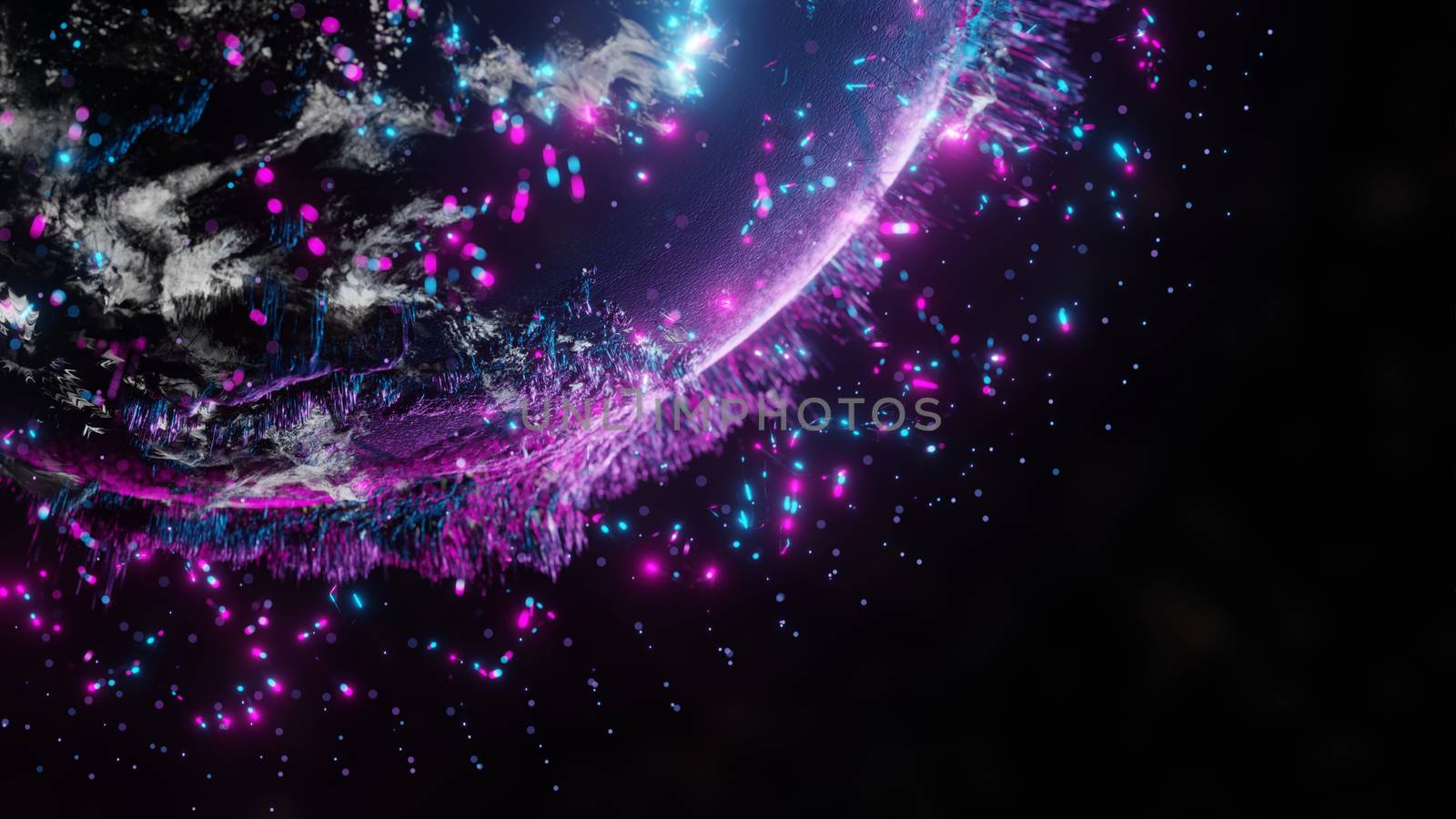 Abstract futuristic planet Earth surrounded by virtual elements. Dots, numbers and lines. Element of this image furnished by NASA. 3D rendering. Technology concept