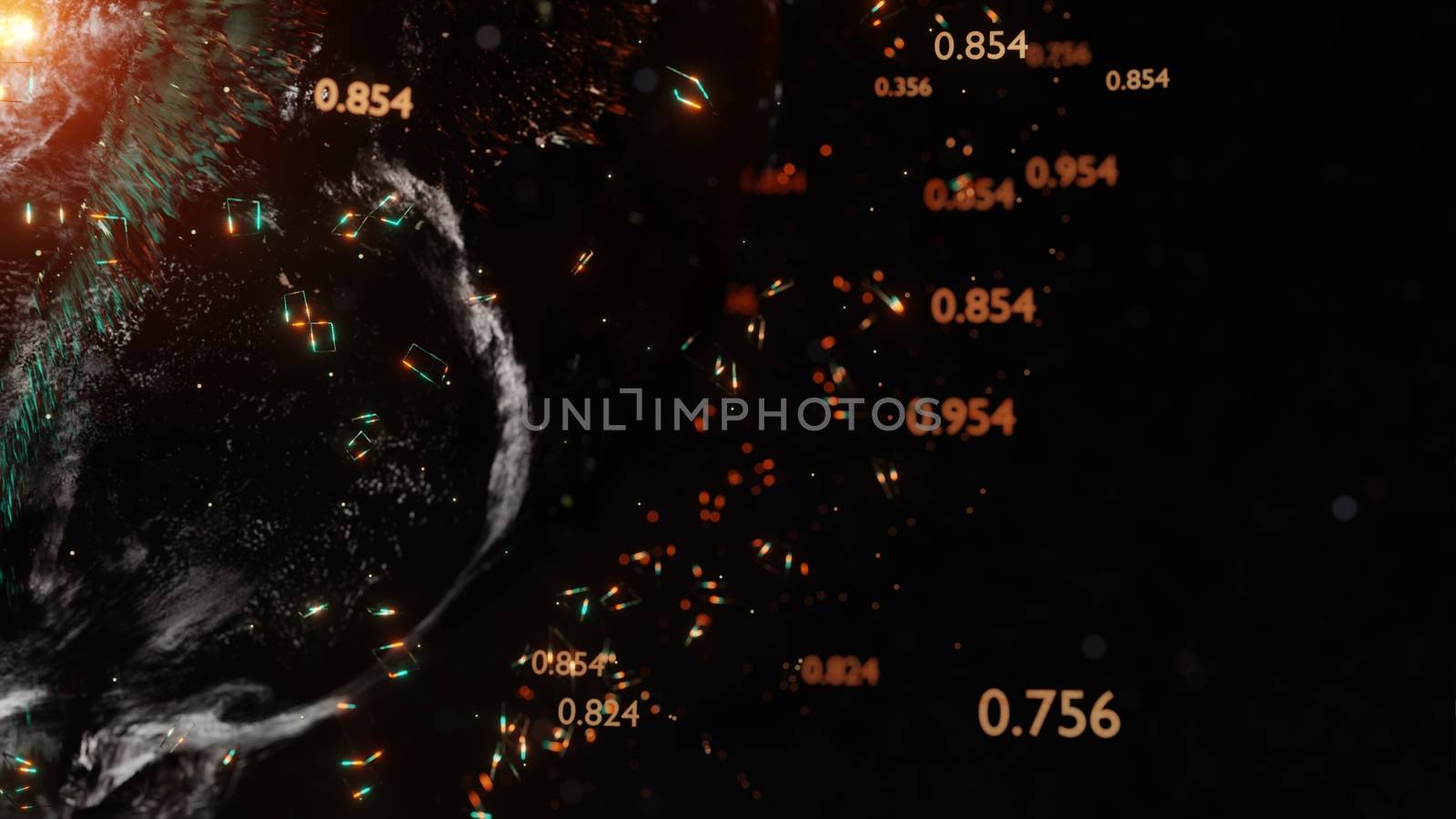 Abstract futuristic planet Earth surrounded by virtual elements. Dots, numbers and lines. Element of this image furnished by NASA. 3D rendering. Technology concept