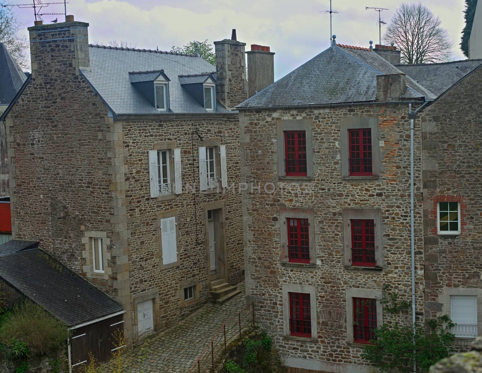 Old traditional urban stone houses in Dinan, France