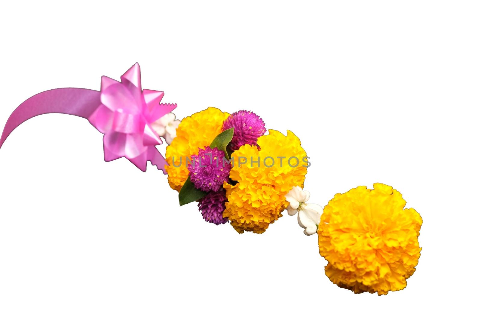 Garlands Of Flowers on the white background with space for put text by peerapixs