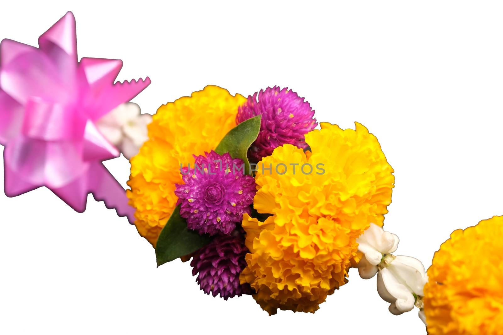 Garlands Of Flowers on the white background with space for put text by peerapixs