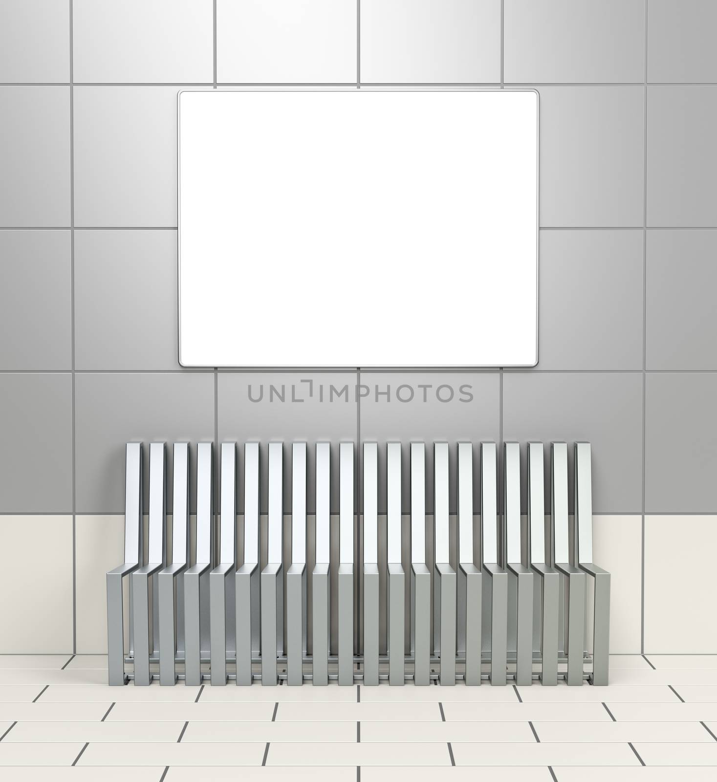 Blank billboard and waiting bench by magraphics