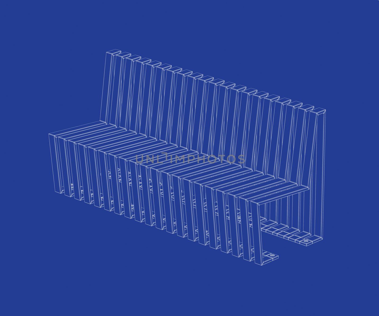 3D wire-frame model of modern bench