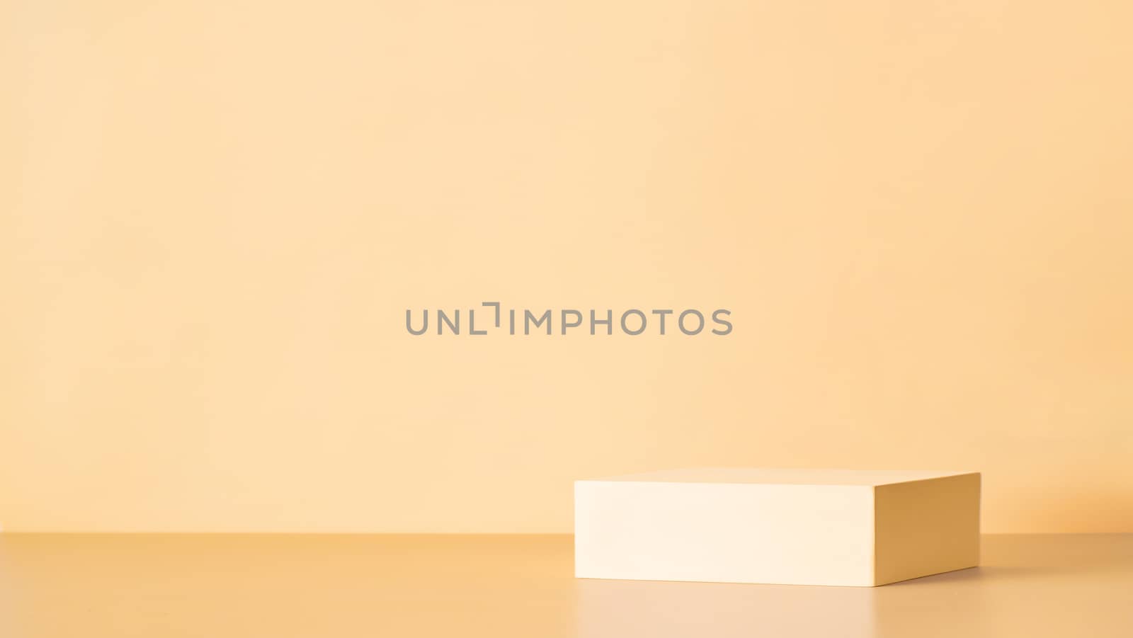 Abstract background for branding, identity and packaging presentation. Light yellow podium on cream yellow paper background. Copy space for text, design or mock up product. Banner