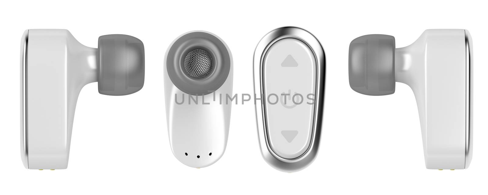 Wireless in-ear earphones isolated on white by magraphics