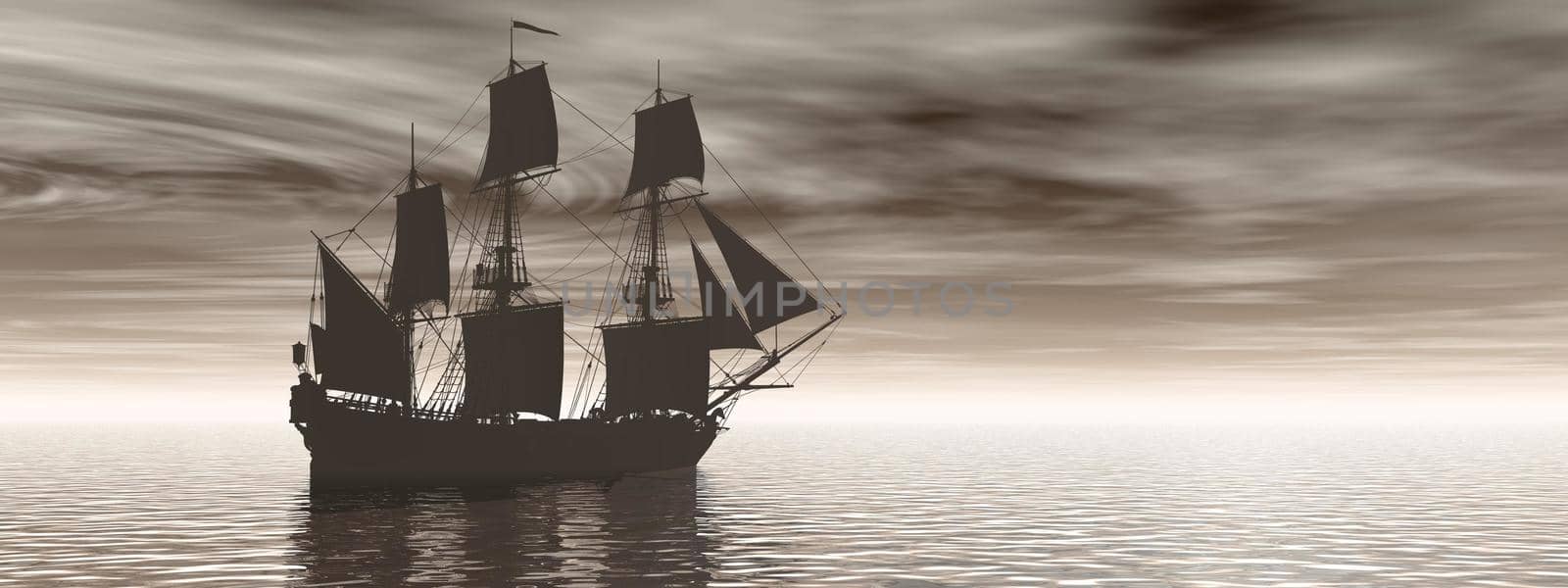 very beautiful old boat traveling on the sea - 3d rendering by mariephotos