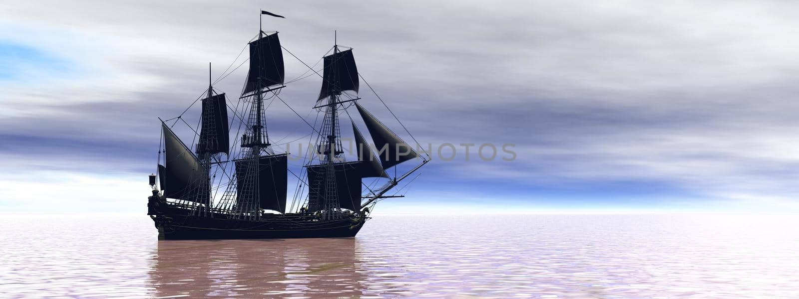 very beautiful old boat traveling on the sea and sky - 3d rendering