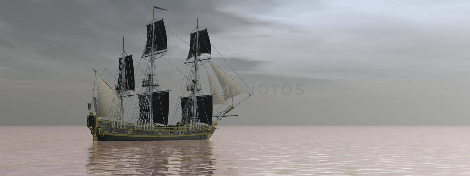 very beautiful old boat traveling on the sea and sky - 3d rendering