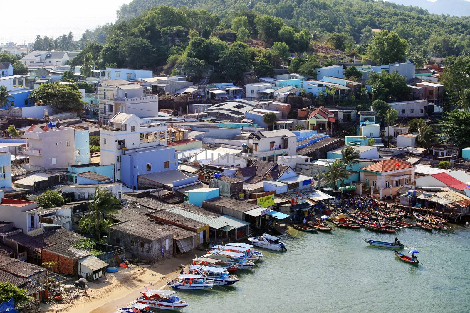 Fishing village top view in Vietnam, Phu Quoc