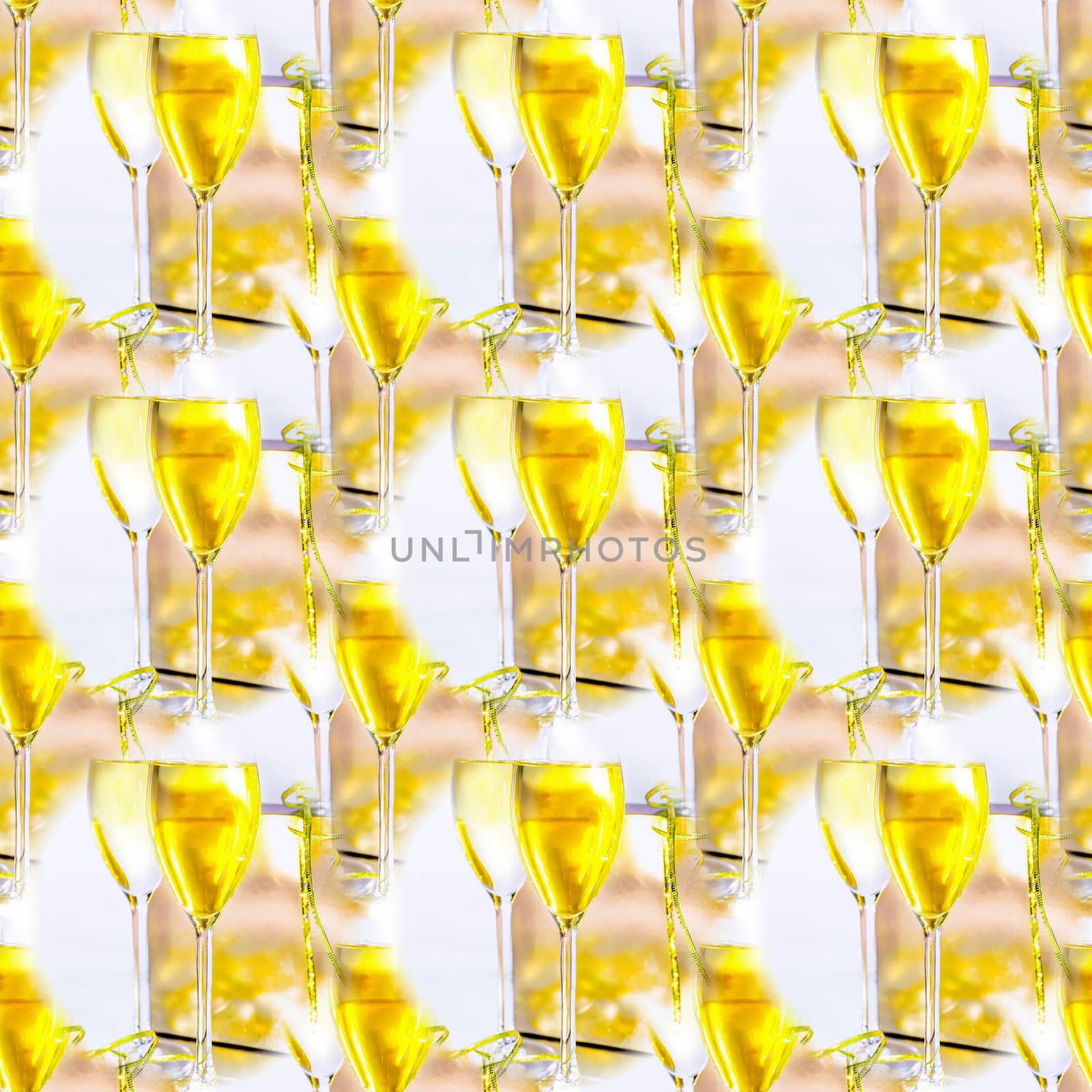 Seamless abstract festive white background with glasses of yellow wine.