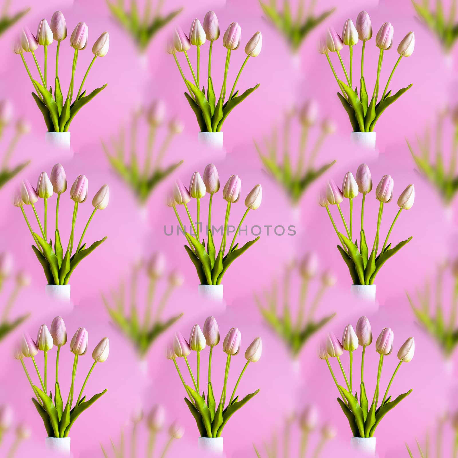 Seamless abstract spring natural background with blooming tulips.