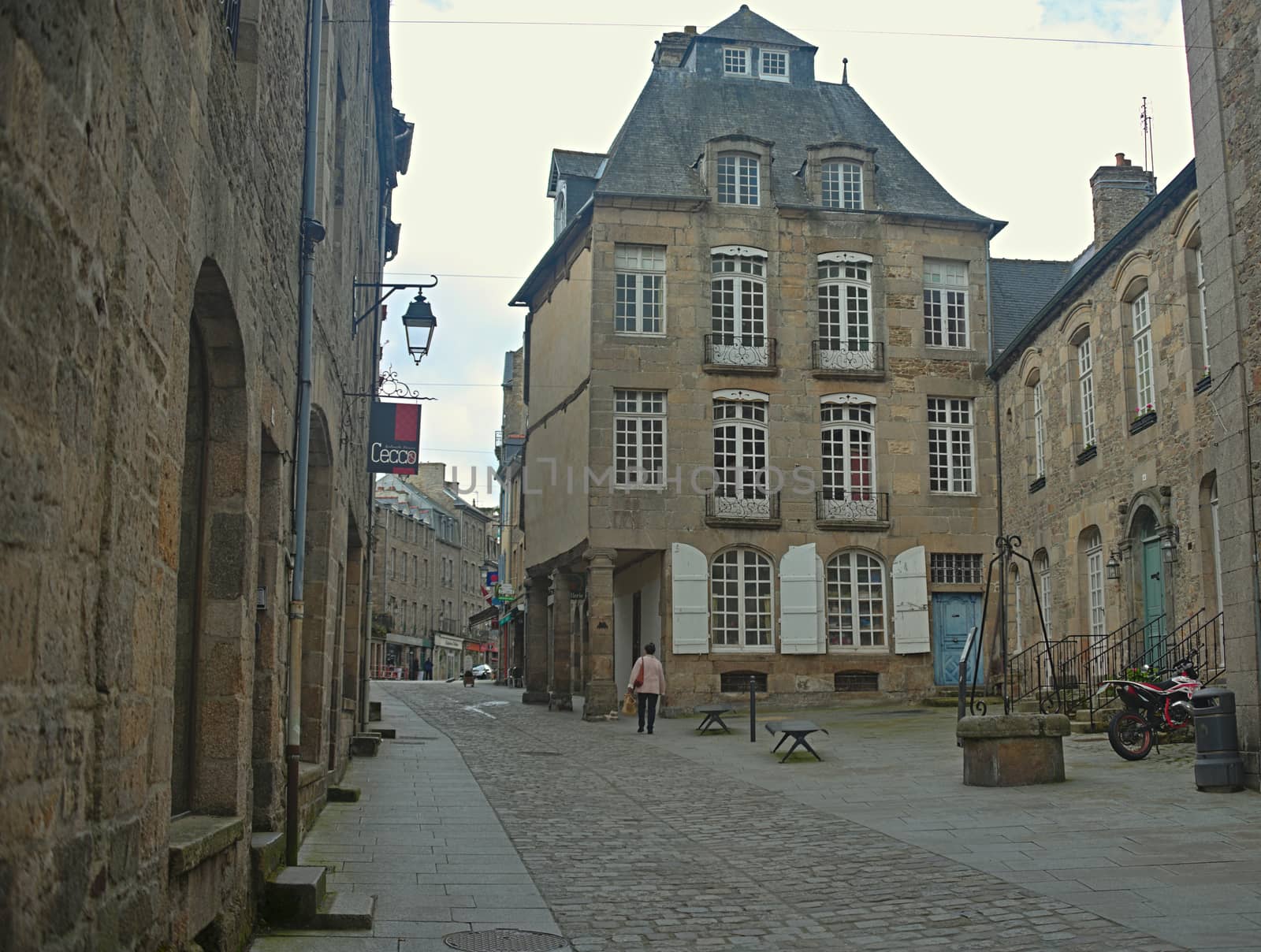 DINAN, FRANCE - April 7th 2019 - Street in an old traditional french town by sheriffkule