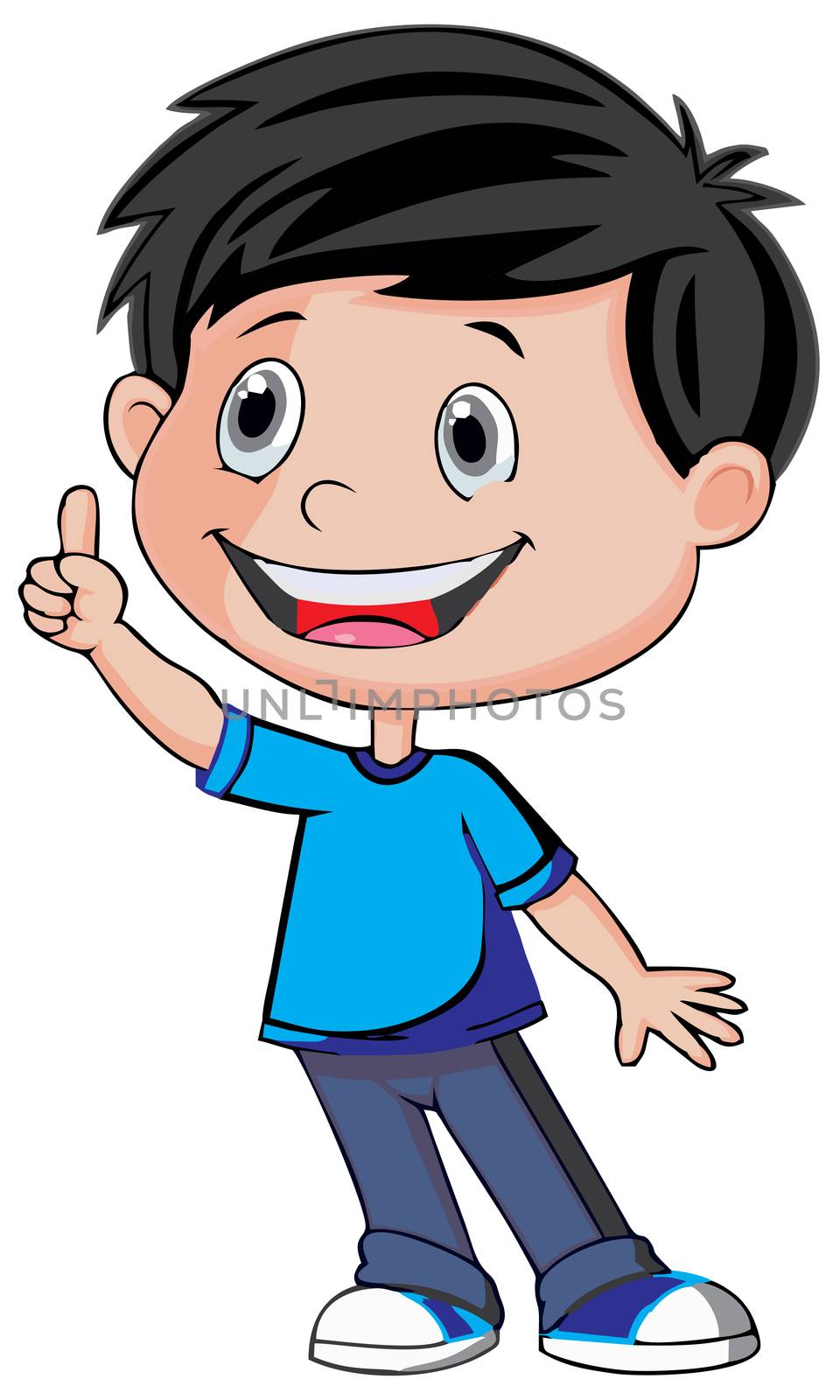 a boy showing his thumb to like the image in blue