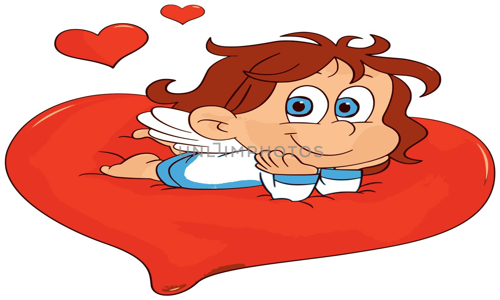 angel in sitting on lovely heart in red