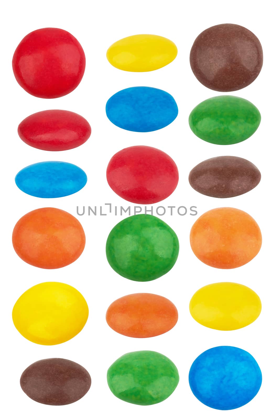 colorful chocolate buttons isolated on a white background