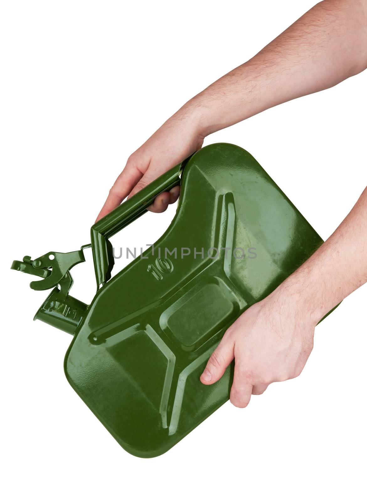 Green gasoline canister jerrycan isolated on white background