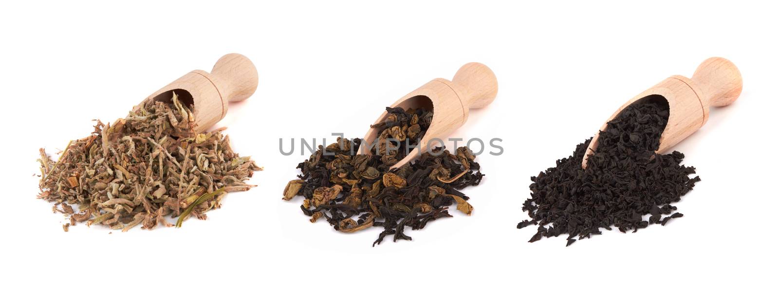 assortment of dry tea isolated on white background