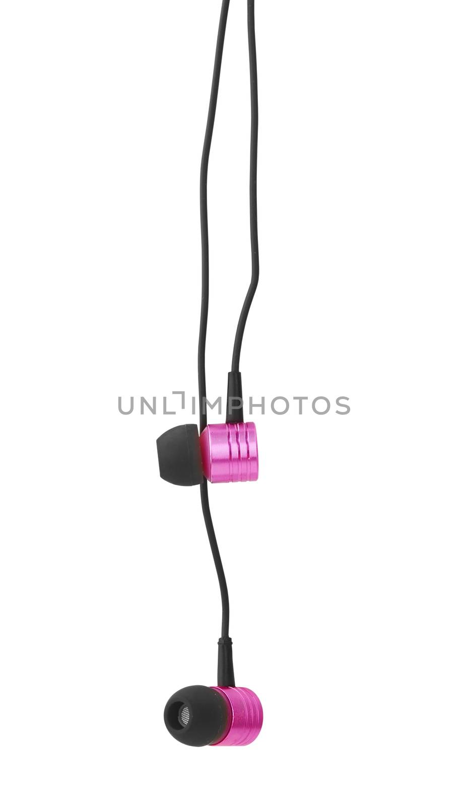 Modern portable audio earphones isolated on a white background