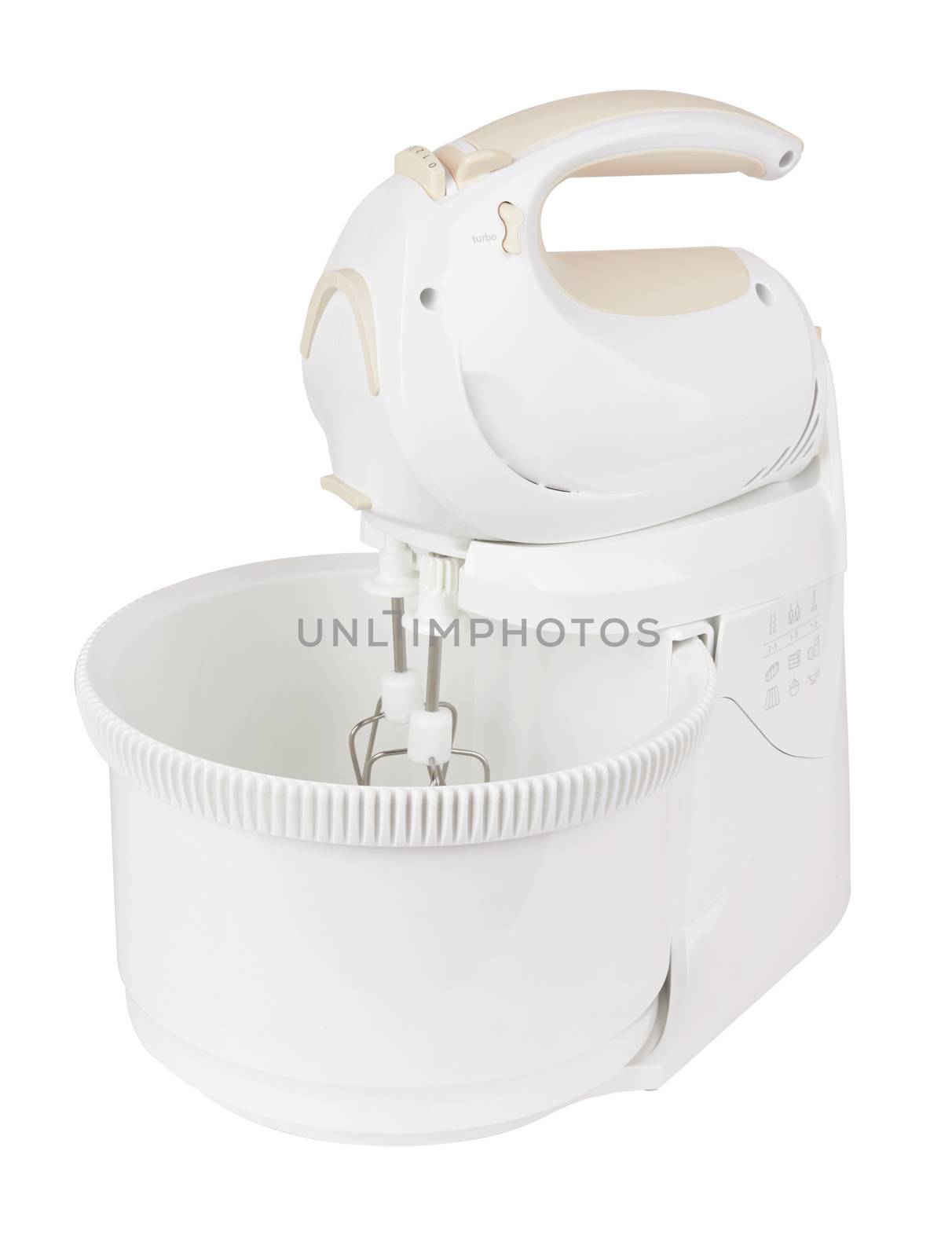 electrical kitchen mixer with bowl isolated on white background