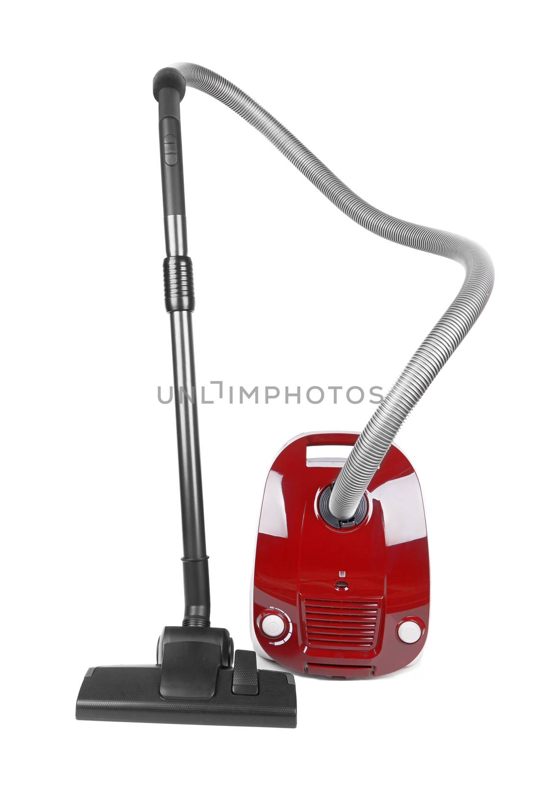 Red vacuum cleaner isolated on white background