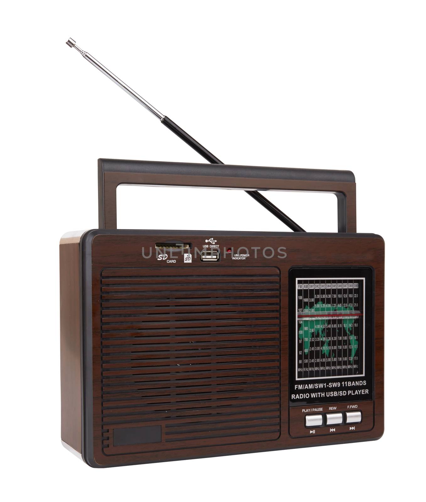 Audio player in retro style with a radio function on a white background