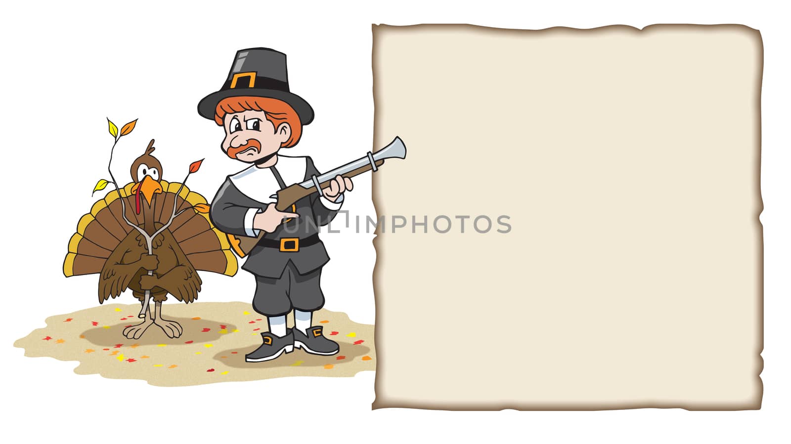 Turkey With Lampshade on Head eluding hunting pilgrim for thanksgiving