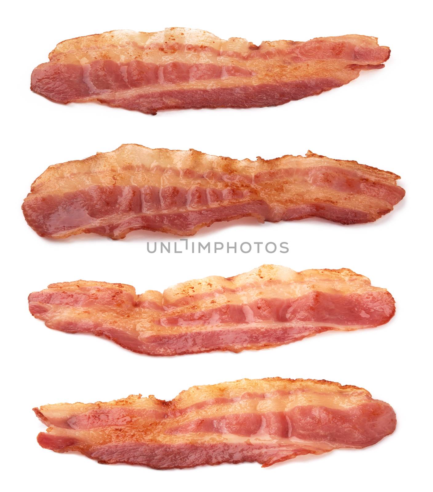 cooked slices of bacon isolated on white 