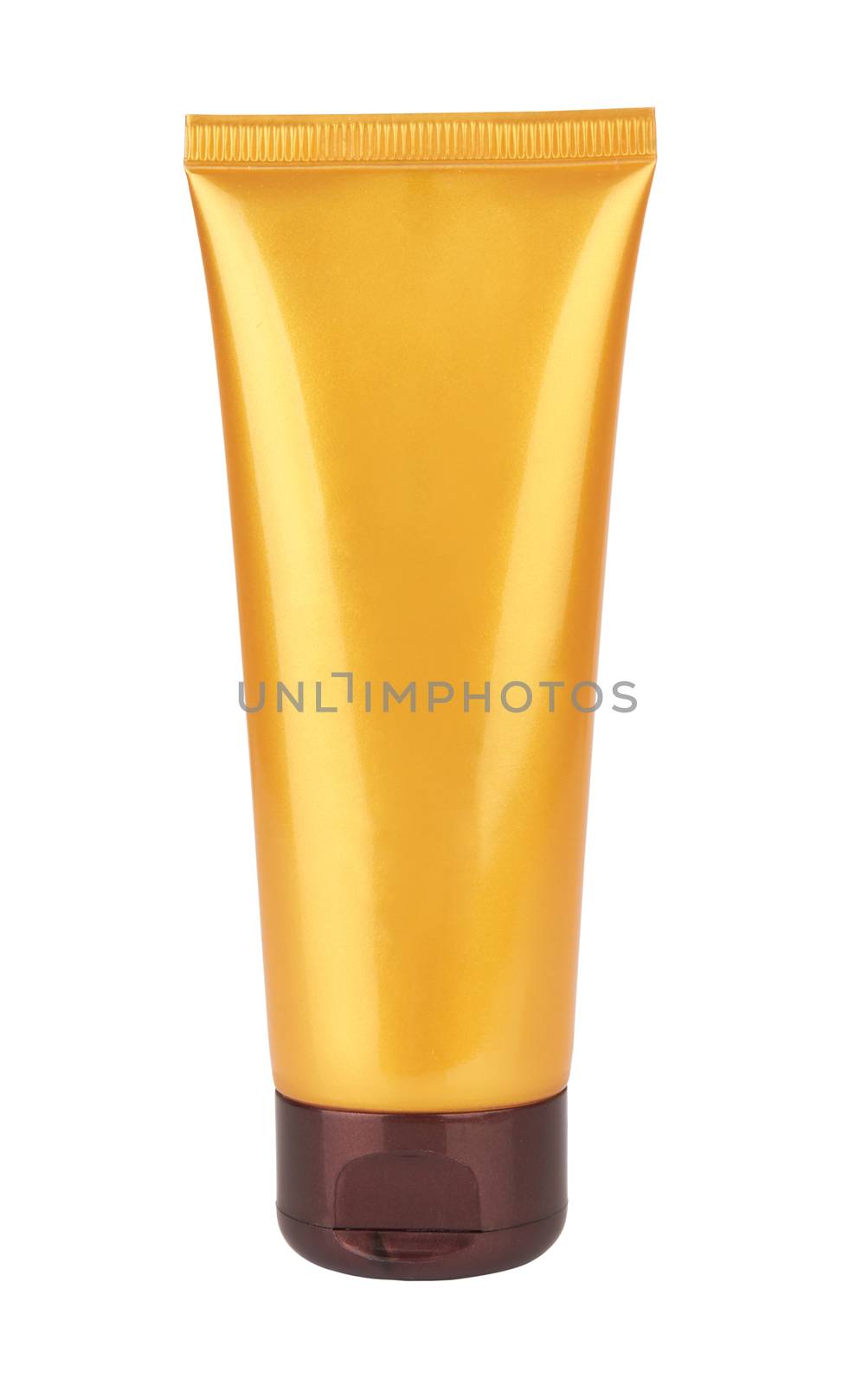 Yellow cosmetic tube isolated on white background