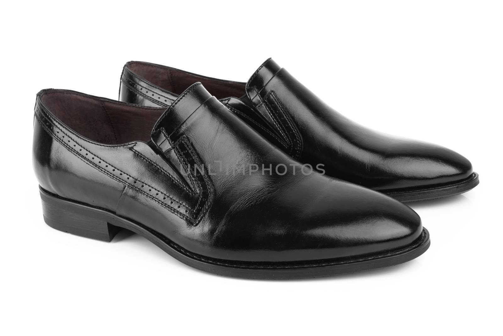 Black leather men shoes isolated on white background